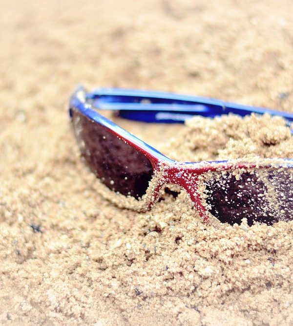 sunglasses, sand, beach