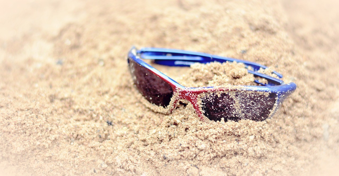 sunglasses, sand, beach
