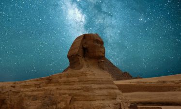 Great Sphinx Of Giza Under Blue Starry Sky