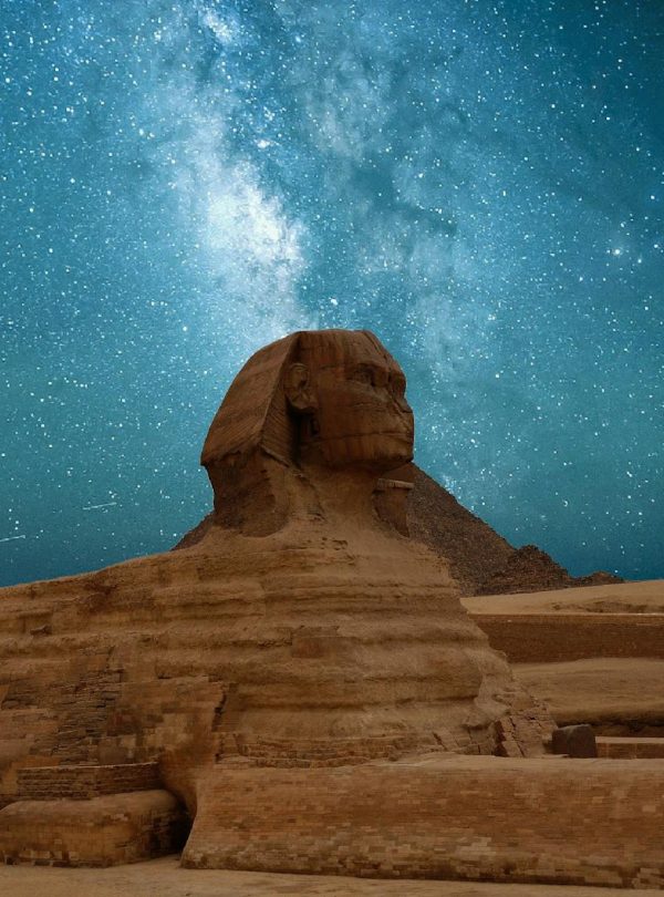 Great Sphinx Of Giza Under Blue Starry Sky